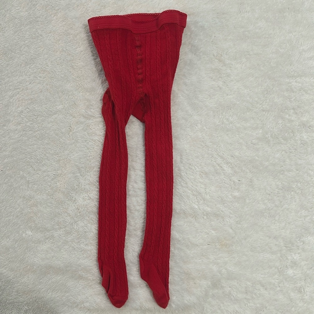 Hanna Andersson Ruffle Butt Red Cable Knit Tights (Size 18-24M / 80cm)